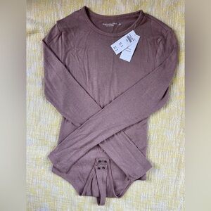 Abercrombie & Fitch Camel Long Sleeve Bodysuit